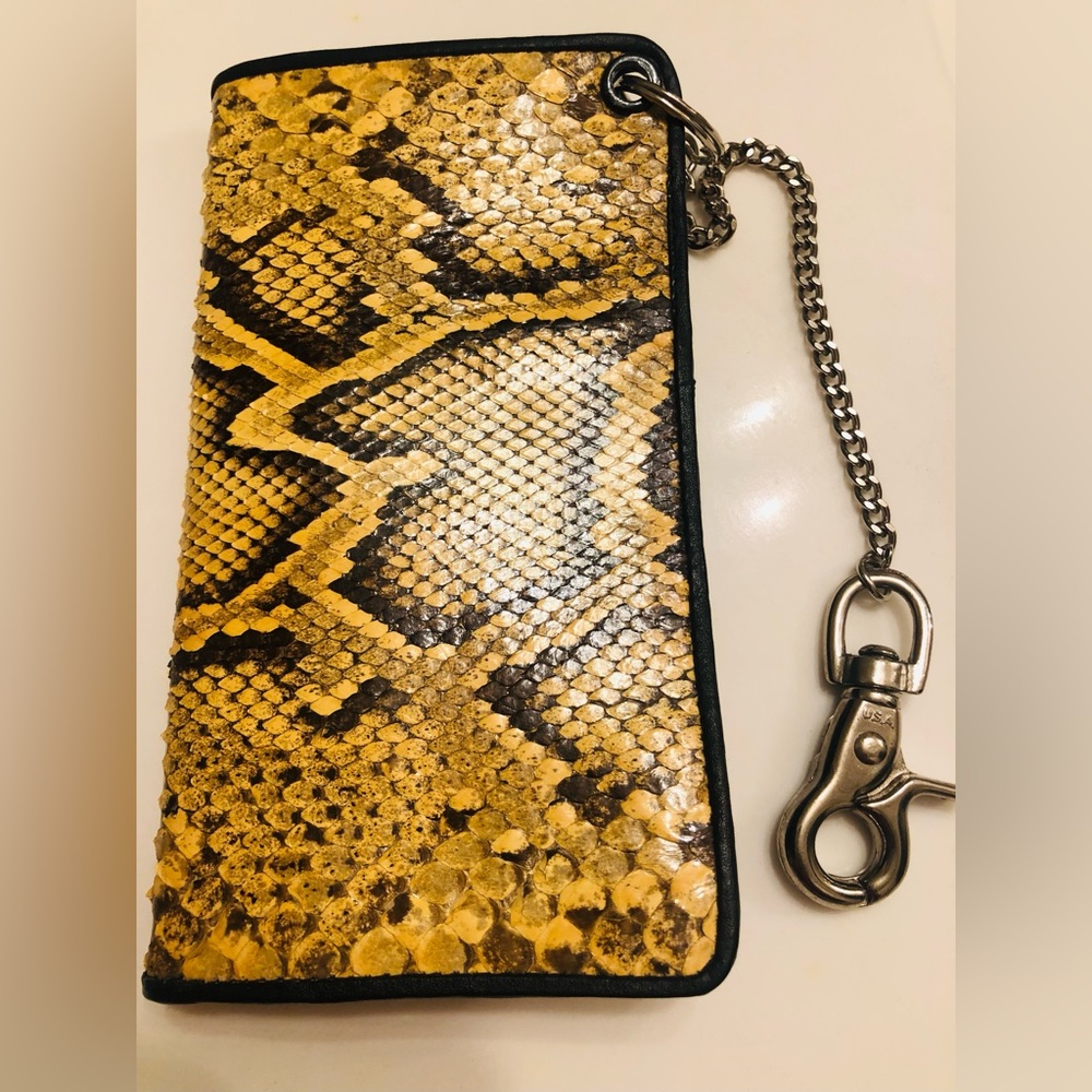 Yellow Snake-Print Chain Wallet - Men